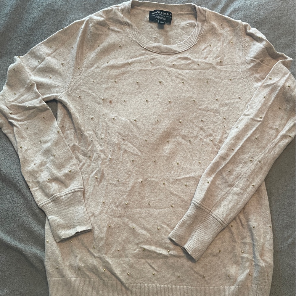 Banana Republic Cream Crew Neck Sweater with Subtle Sparkle